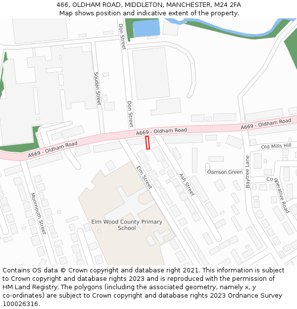 466, OLDHAM ROAD, MIDDLETON, MANCHESTER, M24 2FA: Location map and indicative extent of plot