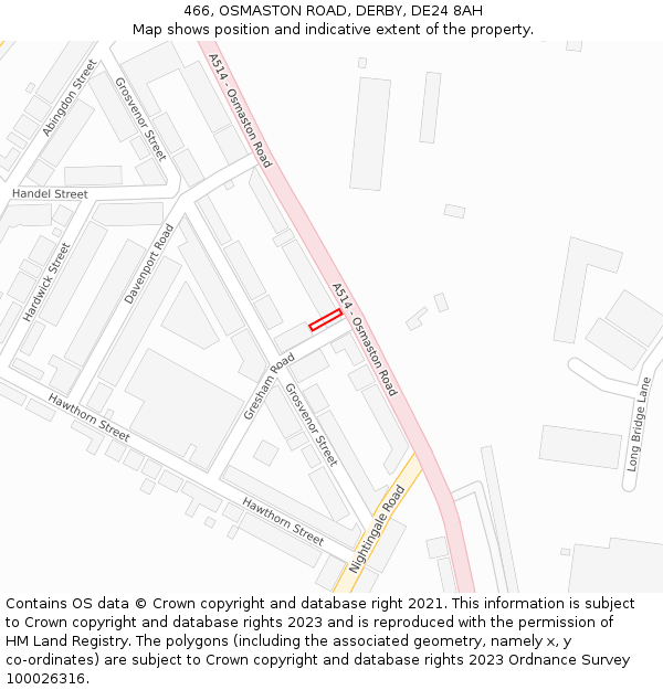 466, OSMASTON ROAD, DERBY, DE24 8AH: Location map and indicative extent of plot