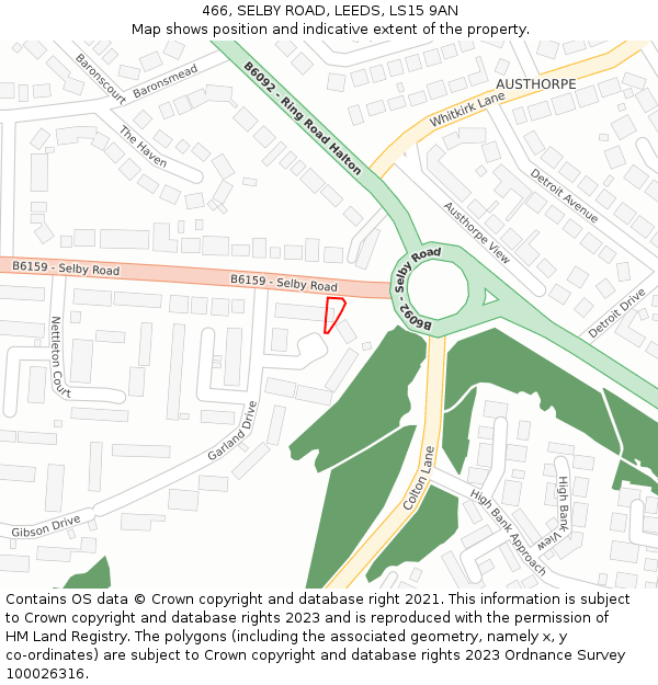 466, SELBY ROAD, LEEDS, LS15 9AN: Location map and indicative extent of plot