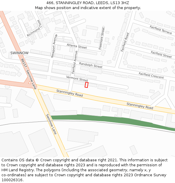 466, STANNINGLEY ROAD, LEEDS, LS13 3HZ: Location map and indicative extent of plot