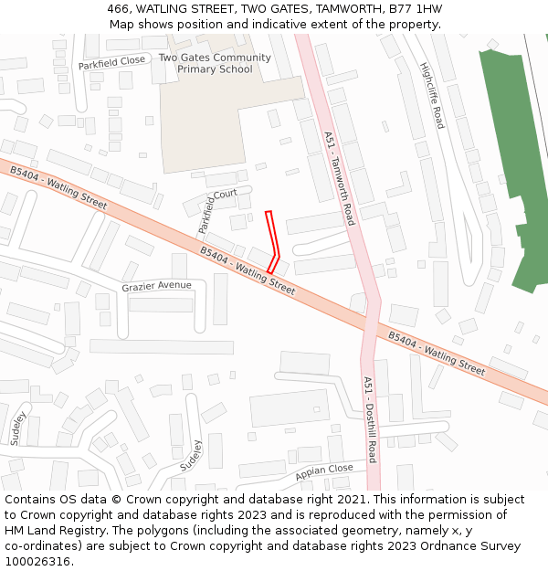 466, WATLING STREET, TWO GATES, TAMWORTH, B77 1HW: Location map and indicative extent of plot