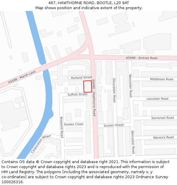 467, HAWTHORNE ROAD, BOOTLE, L20 9AT: Location map and indicative extent of plot
