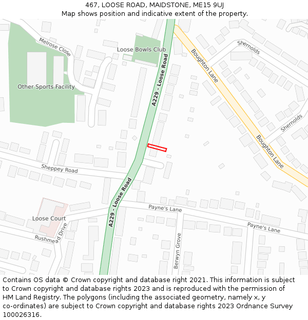 467, LOOSE ROAD, MAIDSTONE, ME15 9UJ: Location map and indicative extent of plot