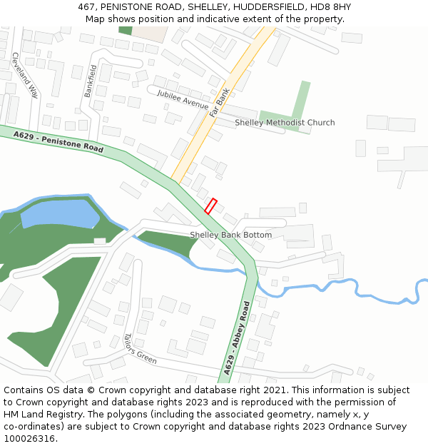 467, PENISTONE ROAD, SHELLEY, HUDDERSFIELD, HD8 8HY: Location map and indicative extent of plot