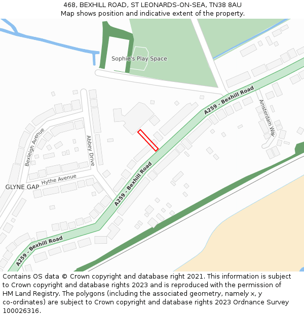 468, BEXHILL ROAD, ST LEONARDS-ON-SEA, TN38 8AU: Location map and indicative extent of plot
