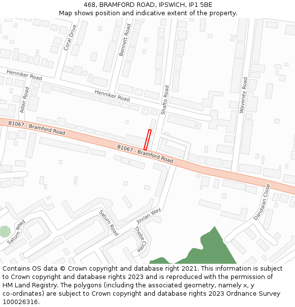 468, BRAMFORD ROAD, IPSWICH, IP1 5BE: Location map and indicative extent of plot