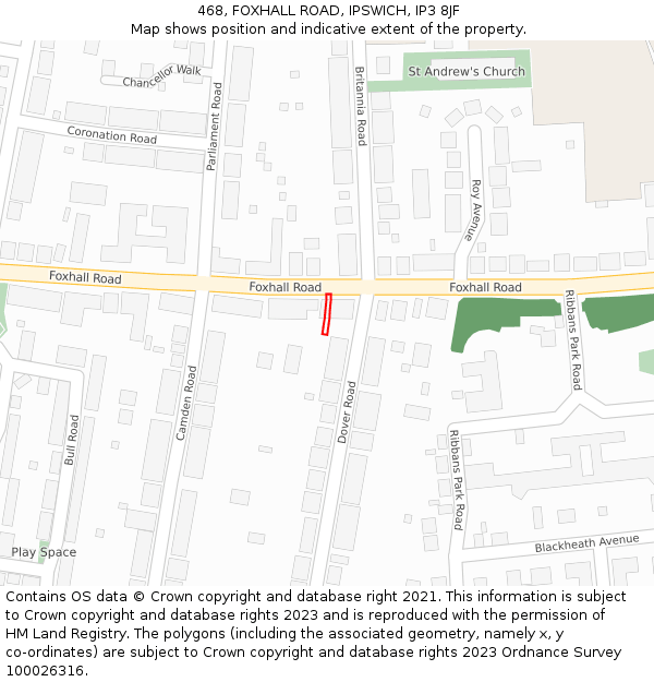 468, FOXHALL ROAD, IPSWICH, IP3 8JF: Location map and indicative extent of plot