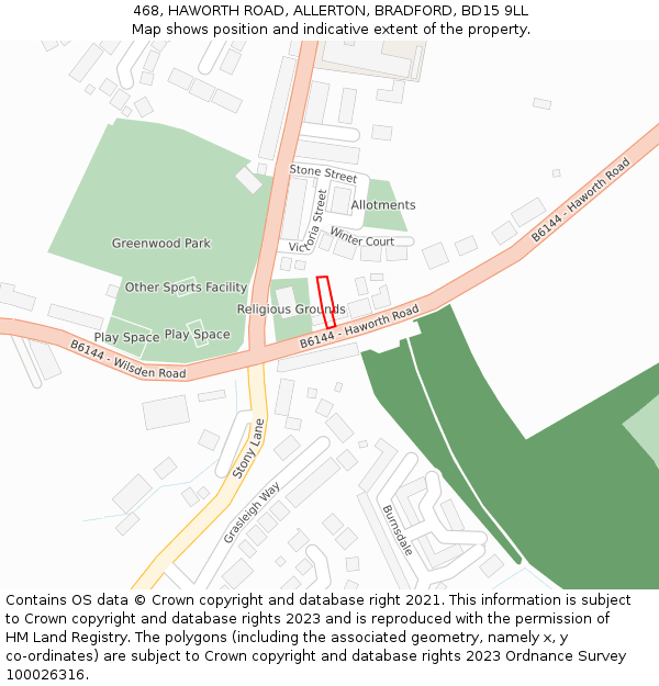 468, HAWORTH ROAD, ALLERTON, BRADFORD, BD15 9LL: Location map and indicative extent of plot