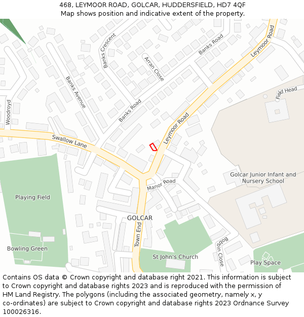 468, LEYMOOR ROAD, GOLCAR, HUDDERSFIELD, HD7 4QF: Location map and indicative extent of plot