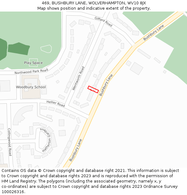 469, BUSHBURY LANE, WOLVERHAMPTON, WV10 8JX: Location map and indicative extent of plot