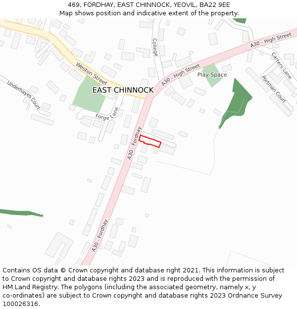 469, FORDHAY, EAST CHINNOCK, YEOVIL, BA22 9EE: Location map and indicative extent of plot