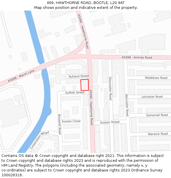 469, HAWTHORNE ROAD, BOOTLE, L20 9AT: Location map and indicative extent of plot
