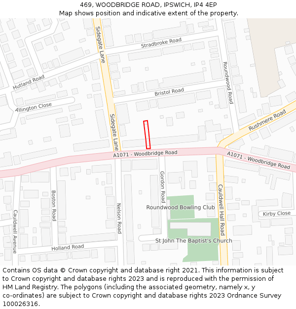 469, WOODBRIDGE ROAD, IPSWICH, IP4 4EP: Location map and indicative extent of plot