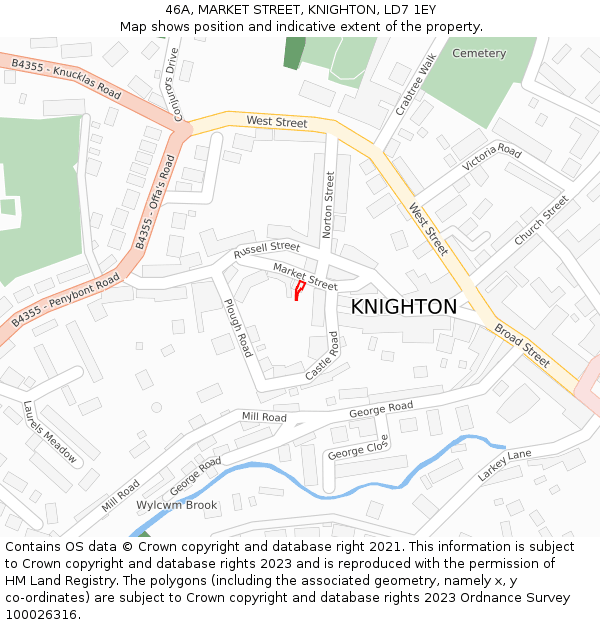 46A, MARKET STREET, KNIGHTON, LD7 1EY: Location map and indicative extent of plot