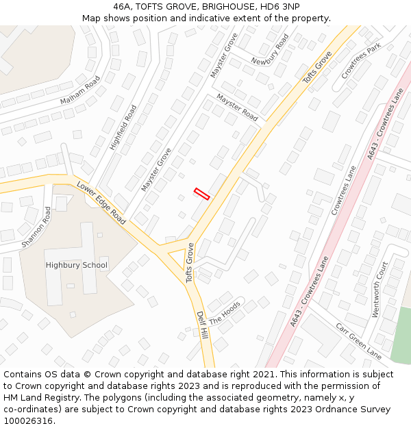 46A, TOFTS GROVE, BRIGHOUSE, HD6 3NP: Location map and indicative extent of plot
