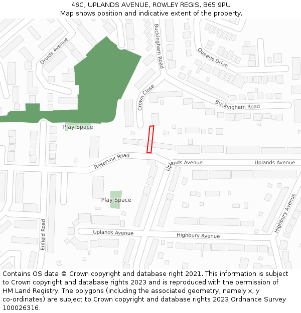 46C, UPLANDS AVENUE, ROWLEY REGIS, B65 9PU: Location map and indicative extent of plot
