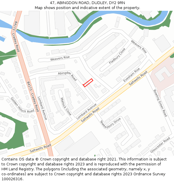 47, ABINGDON ROAD, DUDLEY, DY2 9RN: Location map and indicative extent of plot