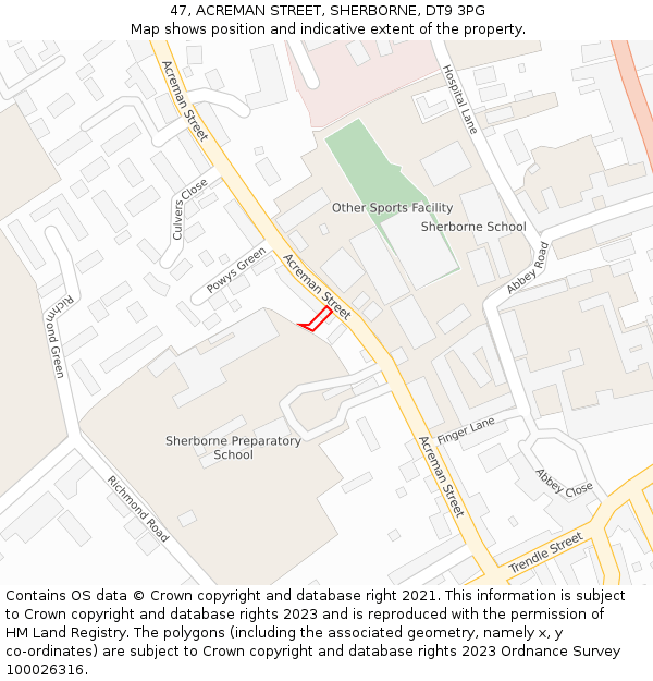 47, ACREMAN STREET, SHERBORNE, DT9 3PG: Location map and indicative extent of plot