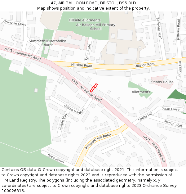 47, AIR BALLOON ROAD, BRISTOL, BS5 8LD: Location map and indicative extent of plot
