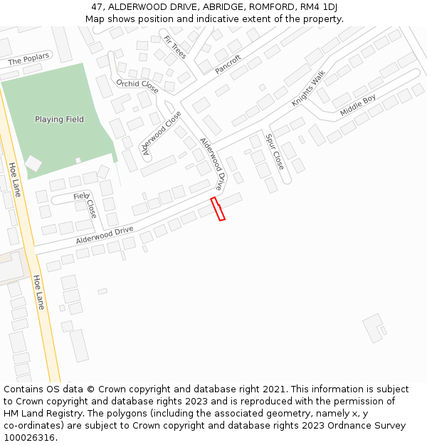 47, ALDERWOOD DRIVE, ABRIDGE, ROMFORD, RM4 1DJ: Location map and indicative extent of plot