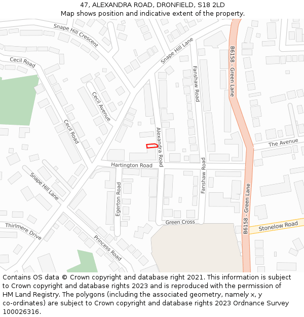 47, ALEXANDRA ROAD, DRONFIELD, S18 2LD: Location map and indicative extent of plot