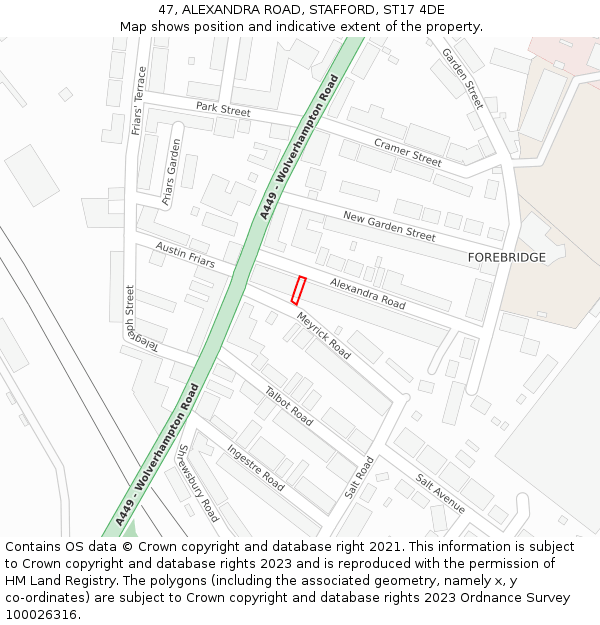 47, ALEXANDRA ROAD, STAFFORD, ST17 4DE: Location map and indicative extent of plot