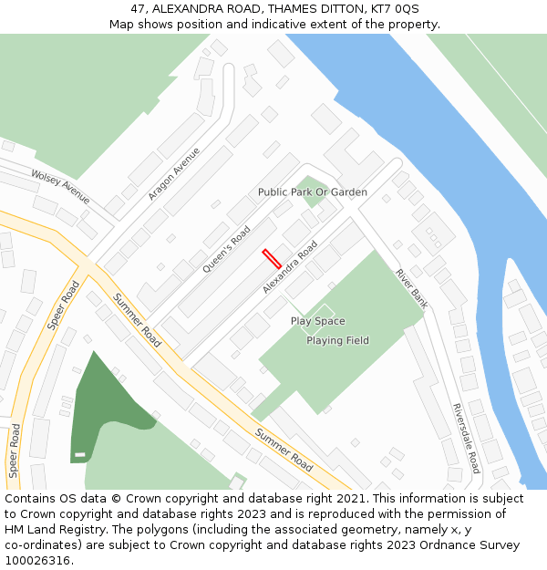 47, ALEXANDRA ROAD, THAMES DITTON, KT7 0QS: Location map and indicative extent of plot