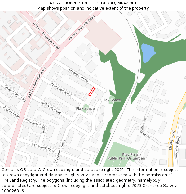 47, ALTHORPE STREET, BEDFORD, MK42 9HF: Location map and indicative extent of plot