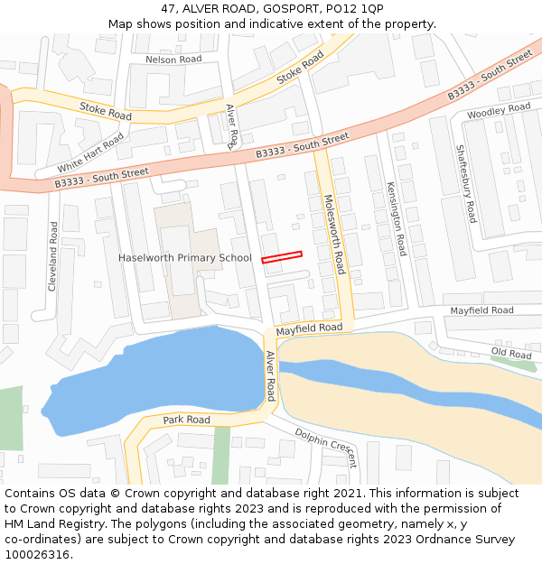 47, ALVER ROAD, GOSPORT, PO12 1QP: Location map and indicative extent of plot