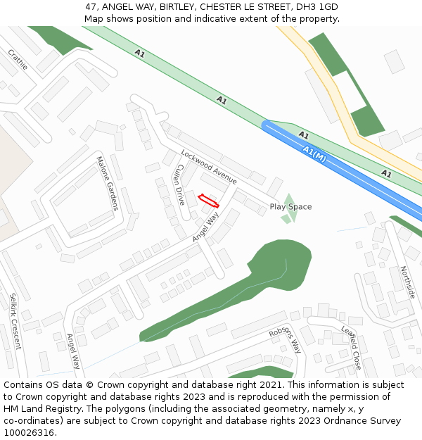 47, ANGEL WAY, BIRTLEY, CHESTER LE STREET, DH3 1GD: Location map and indicative extent of plot