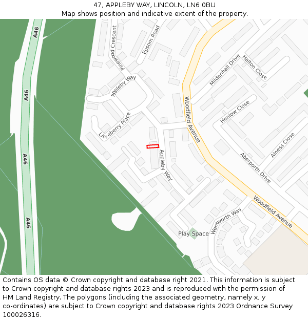 47, APPLEBY WAY, LINCOLN, LN6 0BU: Location map and indicative extent of plot