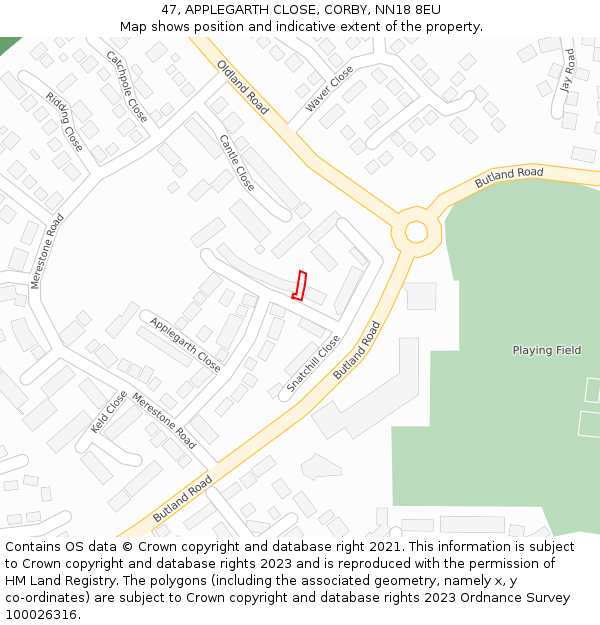 47, APPLEGARTH CLOSE, CORBY, NN18 8EU: Location map and indicative extent of plot