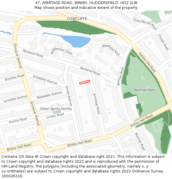 47, ARMITAGE ROAD, BIRKBY, HUDDERSFIELD, HD2 2UB: Location map and indicative extent of plot