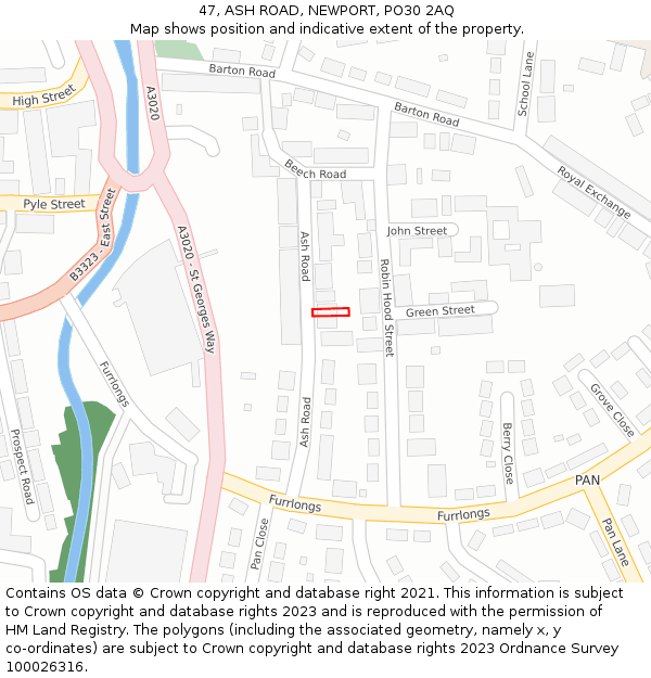 47, ASH ROAD, NEWPORT, PO30 2AQ: Location map and indicative extent of plot