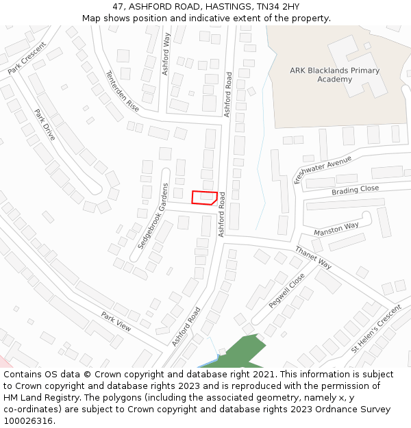 47, ASHFORD ROAD, HASTINGS, TN34 2HY: Location map and indicative extent of plot