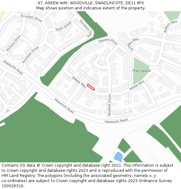 47, ASKEW WAY, WOODVILLE, SWADLINCOTE, DE11 8FX: Location map and indicative extent of plot