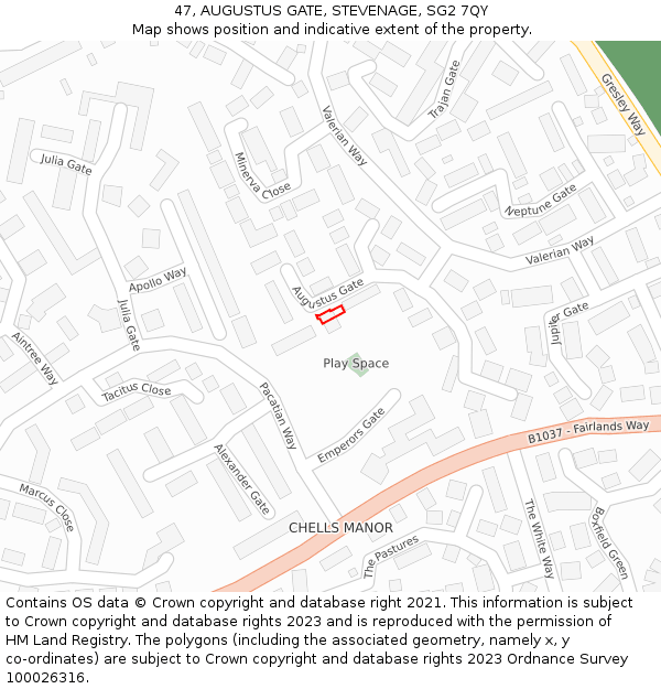 47, AUGUSTUS GATE, STEVENAGE, SG2 7QY: Location map and indicative extent of plot