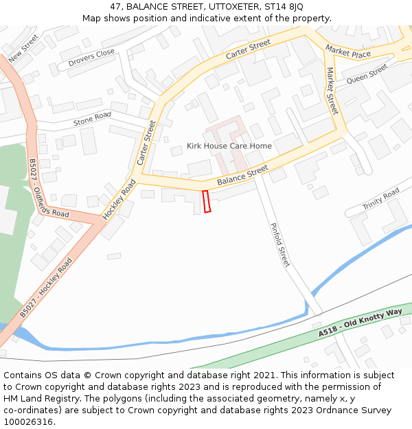 47, BALANCE STREET, UTTOXETER, ST14 8JQ: Location map and indicative extent of plot