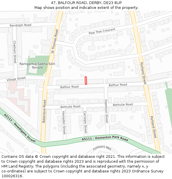 47, BALFOUR ROAD, DERBY, DE23 8UP: Location map and indicative extent of plot