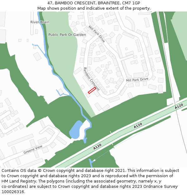 47, BAMBOO CRESCENT, BRAINTREE, CM7 1GP: Location map and indicative extent of plot