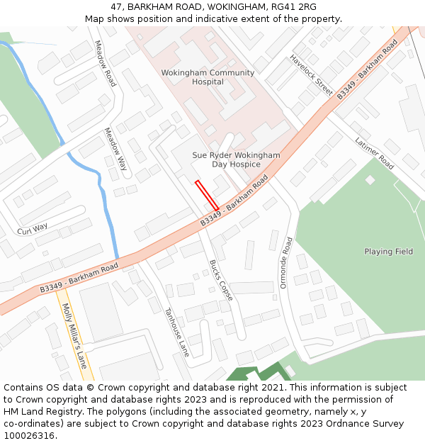 47, BARKHAM ROAD, WOKINGHAM, RG41 2RG: Location map and indicative extent of plot