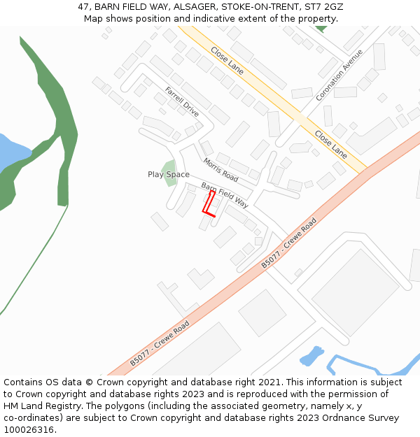 47, BARN FIELD WAY, ALSAGER, STOKE-ON-TRENT, ST7 2GZ: Location map and indicative extent of plot