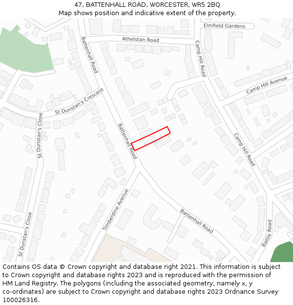 47, BATTENHALL ROAD, WORCESTER, WR5 2BQ: Location map and indicative extent of plot