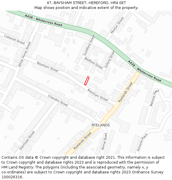 47, BAYSHAM STREET, HEREFORD, HR4 0ET: Location map and indicative extent of plot