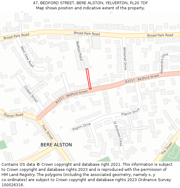 47, BEDFORD STREET, BERE ALSTON, YELVERTON, PL20 7DF: Location map and indicative extent of plot