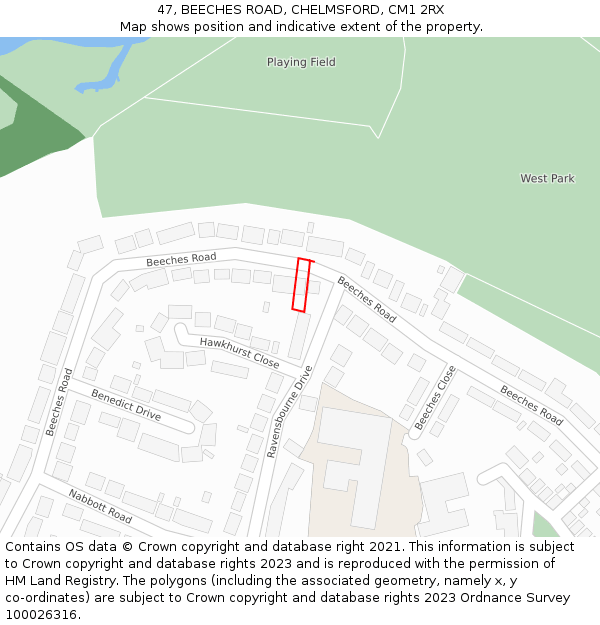 47, BEECHES ROAD, CHELMSFORD, CM1 2RX: Location map and indicative extent of plot