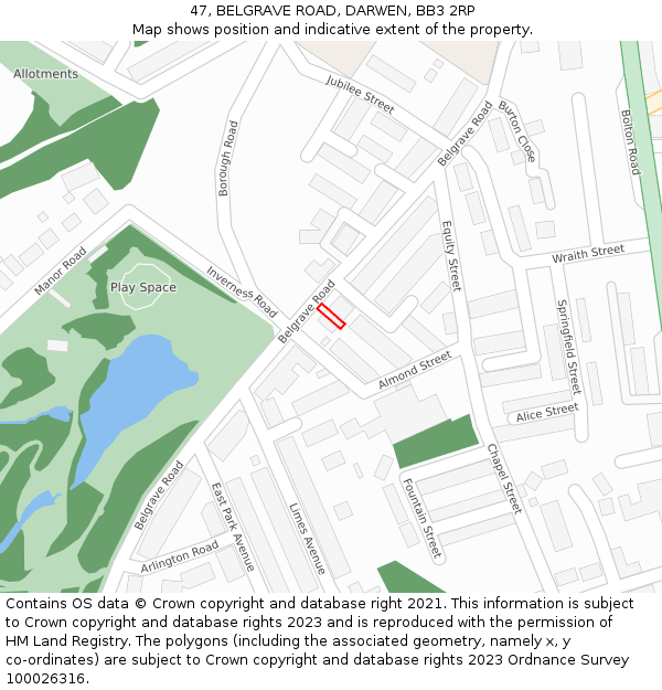 47, BELGRAVE ROAD, DARWEN, BB3 2RP: Location map and indicative extent of plot