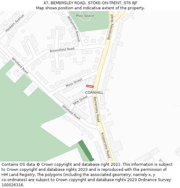 47, BEMERSLEY ROAD, STOKE-ON-TRENT, ST6 8JF: Location map and indicative extent of plot