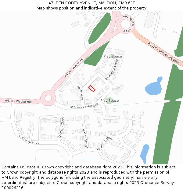 47, BEN COBEY AVENUE, MALDON, CM9 6FT: Location map and indicative extent of plot