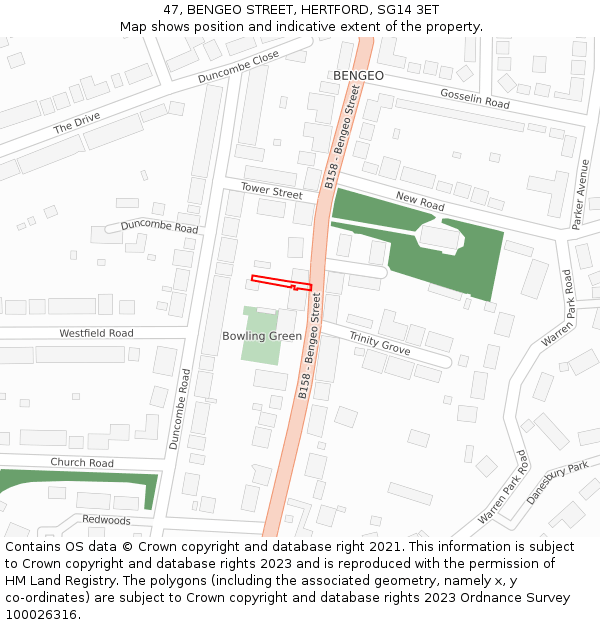 47, BENGEO STREET, HERTFORD, SG14 3ET: Location map and indicative extent of plot